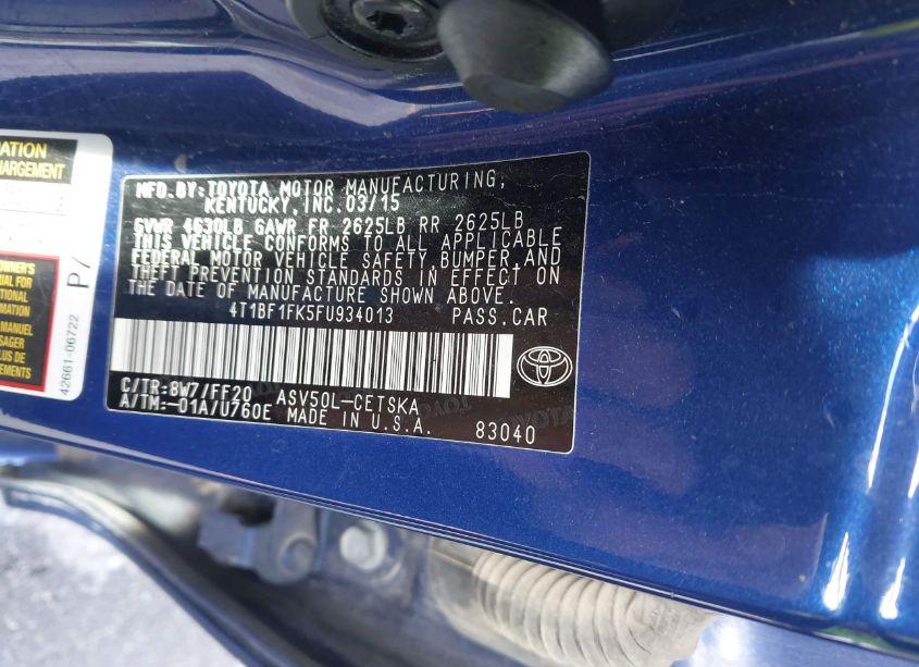 Photo 9 of 2015 Toyota Camry SE (VIN 4T1BF1FK5FU934013)