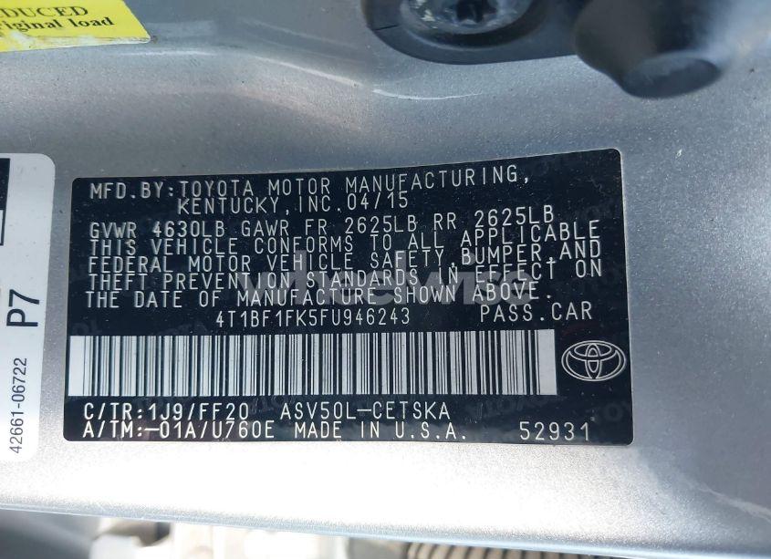 Photo 9 of 2015 Toyota Camry SE (VIN 4T1BF1FK5FU946243)