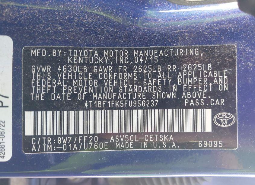 Photo 9 of 2015 Toyota Camry SE (VIN 4T1BF1FK5FU956237)