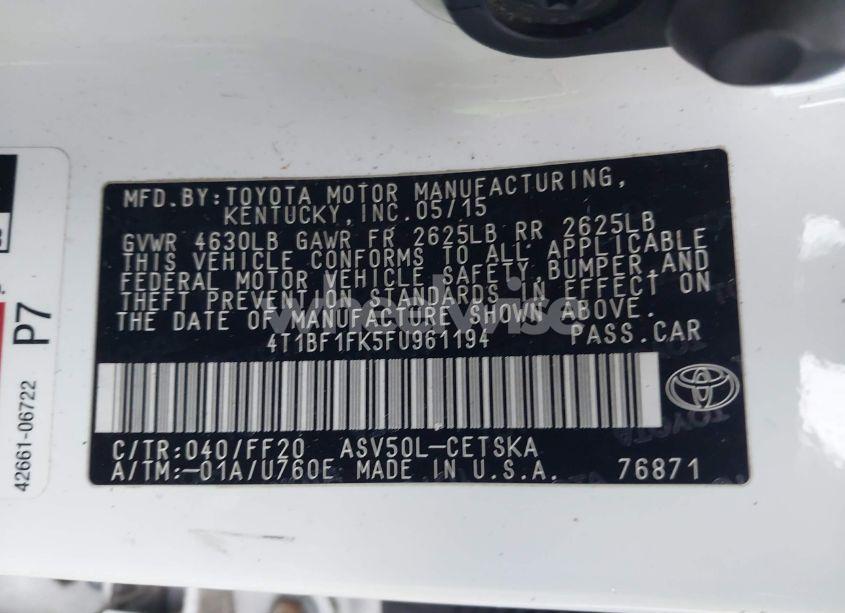 Photo 9 of 2015 Toyota Camry SE (VIN 4T1BF1FK5FU961194)