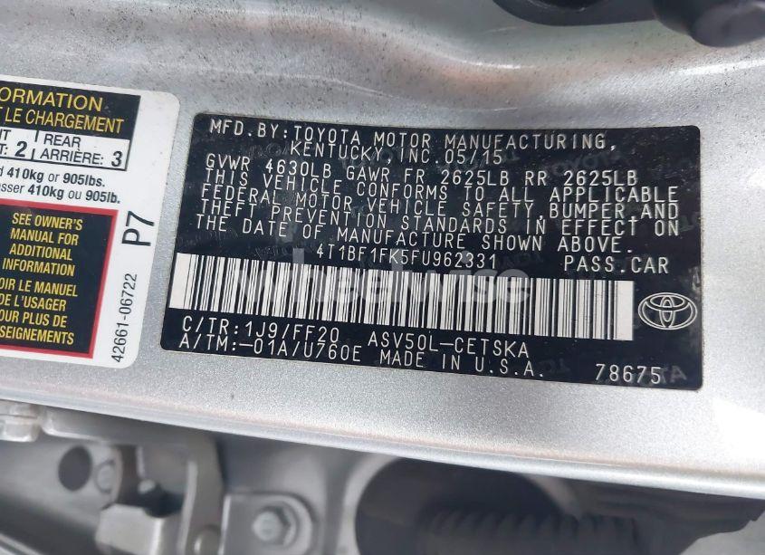 Photo 9 of 2015 Toyota Camry N/A (VIN 4T1BF1FK5FU962331)