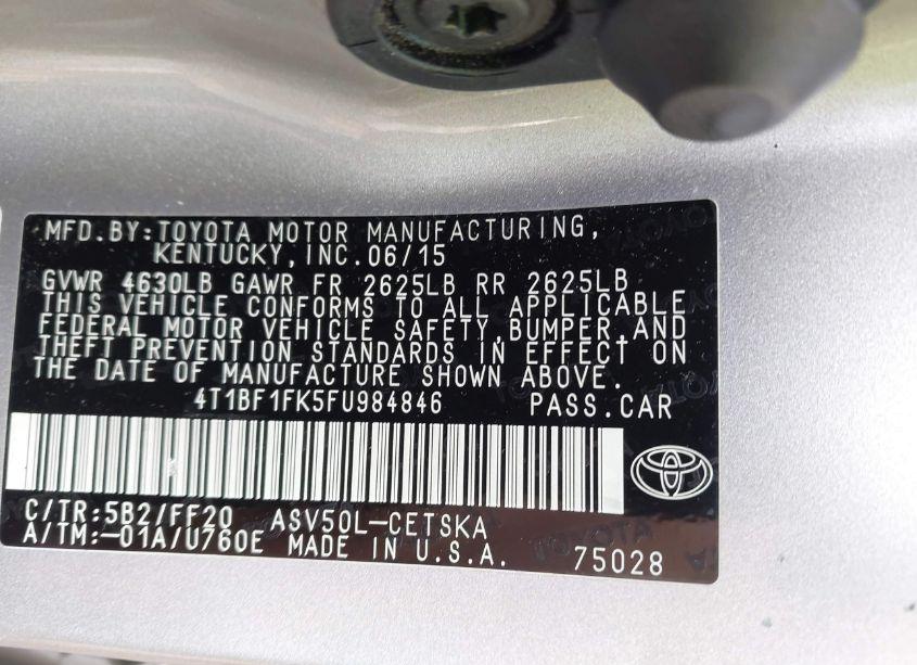 Photo 9 of 2015 Toyota Camry SE (VIN 4T1BF1FK5FU984846)