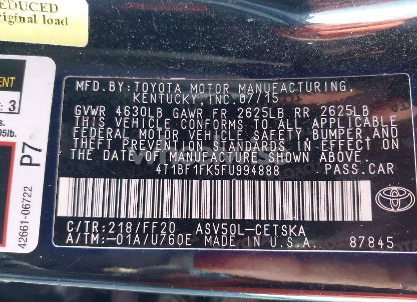 Photo 9 of 2015 Toyota Camry SE (VIN 4T1BF1FK5FU994888)