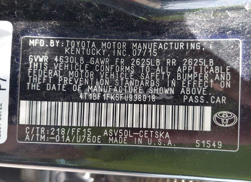 Photo 9 of 2015 Toyota Camry SE (VIN 4T1BF1FK5FU998018)