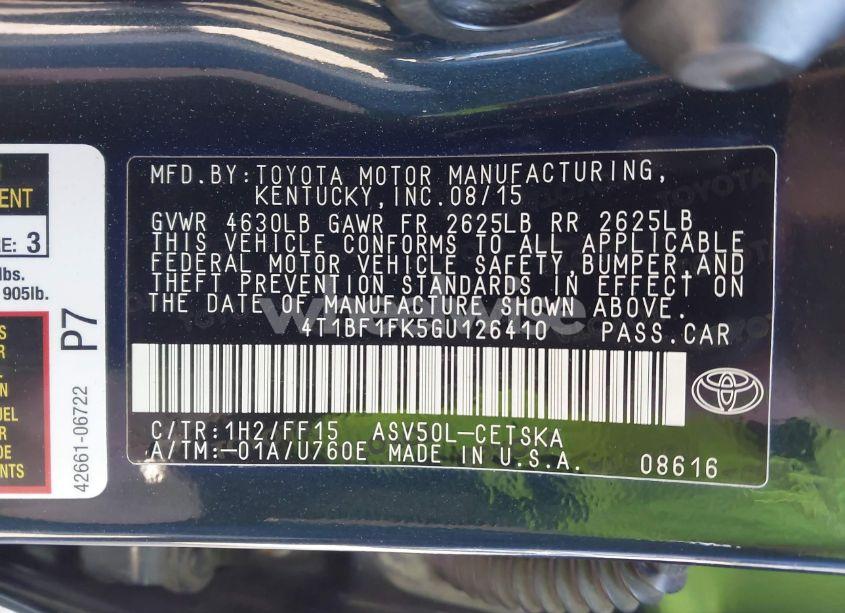 Photo 9 of 2016 Toyota Camry SE (VIN 4T1BF1FK5GU126410)