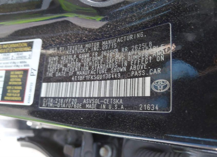 Photo 9 of 2016 Toyota Camry SE (VIN 4T1BF1FK5GU136449)