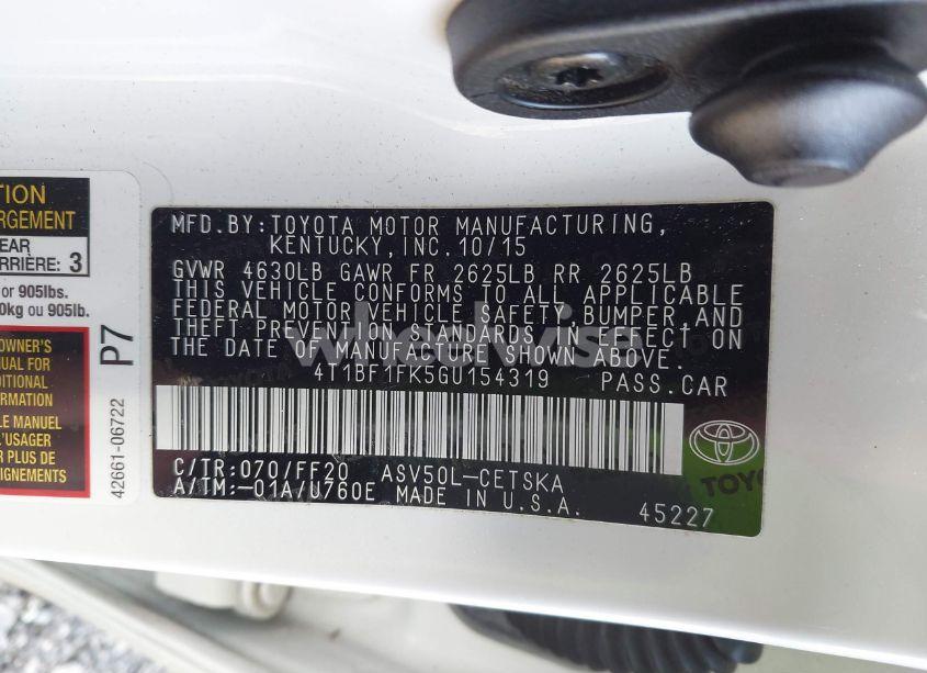 Photo 9 of 2016 Toyota Camry SE (VIN 4T1BF1FK5GU154319)