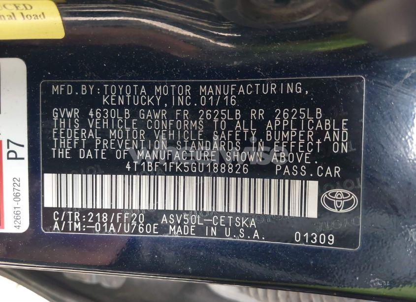 Photo 9 of 2016 Toyota Camry SE (VIN 4T1BF1FK5GU188826)