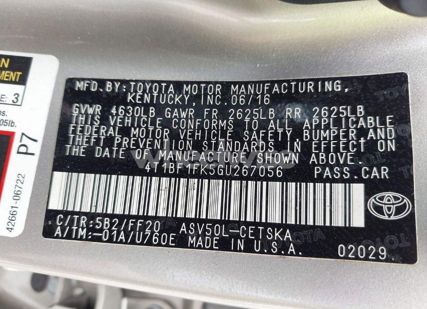 Photo 9 of 2016 Toyota Camry SE (VIN 4T1BF1FK5GU267056)