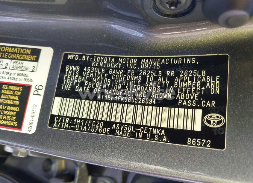 Photo 9 of 2016 Toyota Camry LE (VIN 4T1BF1FK5GU526094)