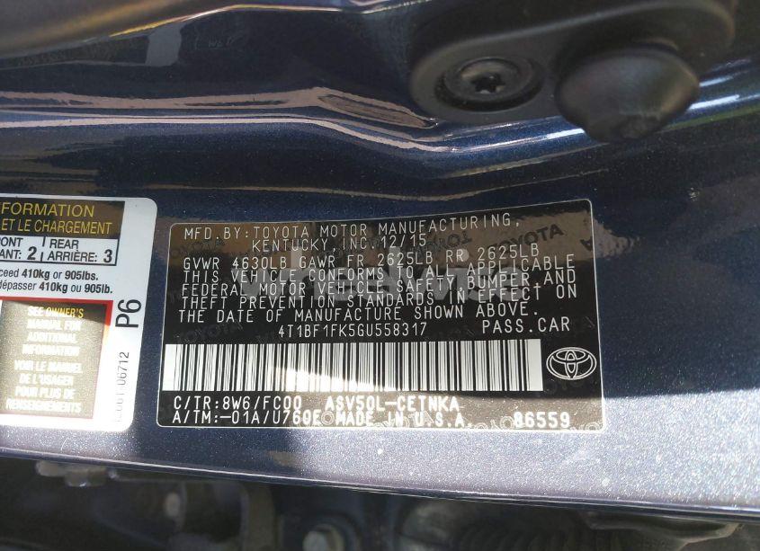 Photo 9 of 2016 Toyota Camry LE (VIN 4T1BF1FK5GU558317)