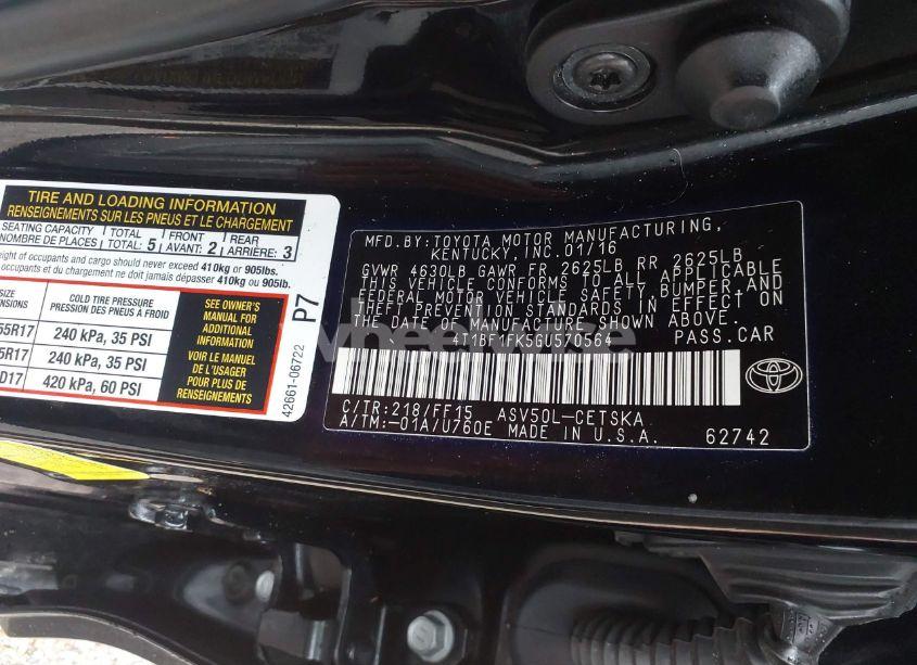 Photo 9 of 2016 Toyota Camry SE (VIN 4T1BF1FK5GU570564)