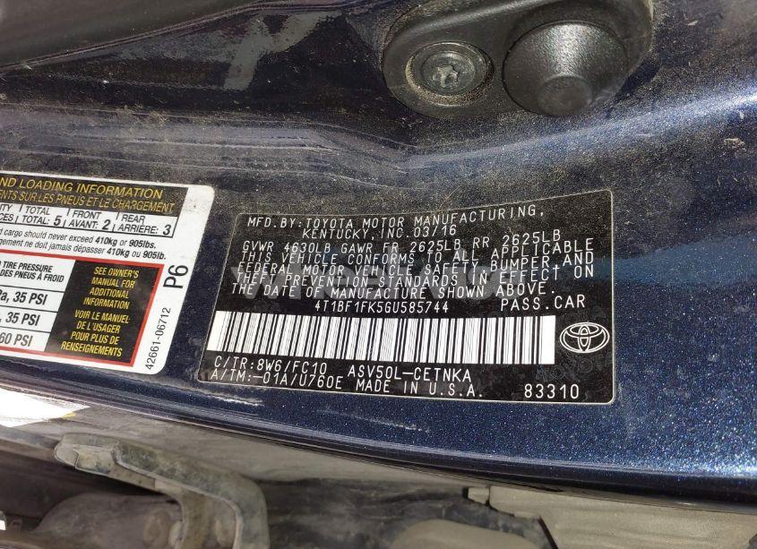 Photo 9 of 2016 Toyota Camry LE (VIN 4T1BF1FK5GU585744)