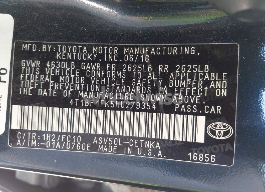 Photo 9 of 2017 Toyota Camry LE (VIN 4T1BF1FK5HU279354)