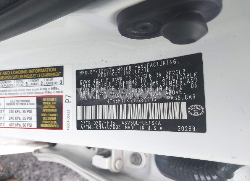 Photo 9 of 2017 Toyota Camry SE (VIN 4T1BF1FK5HU282206)