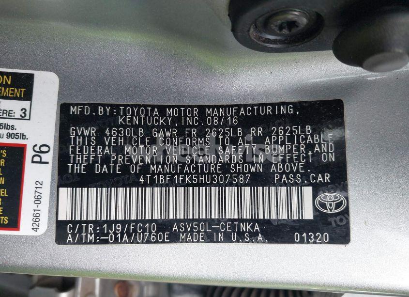 Photo 9 of 2017 Toyota Camry LE (VIN 4T1BF1FK5HU307587)