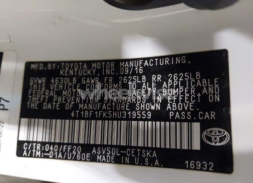 Photo 9 of 2017 Toyota Camry LE/XLE/SE/XSE (VIN 4T1BF1FK5HU319559)