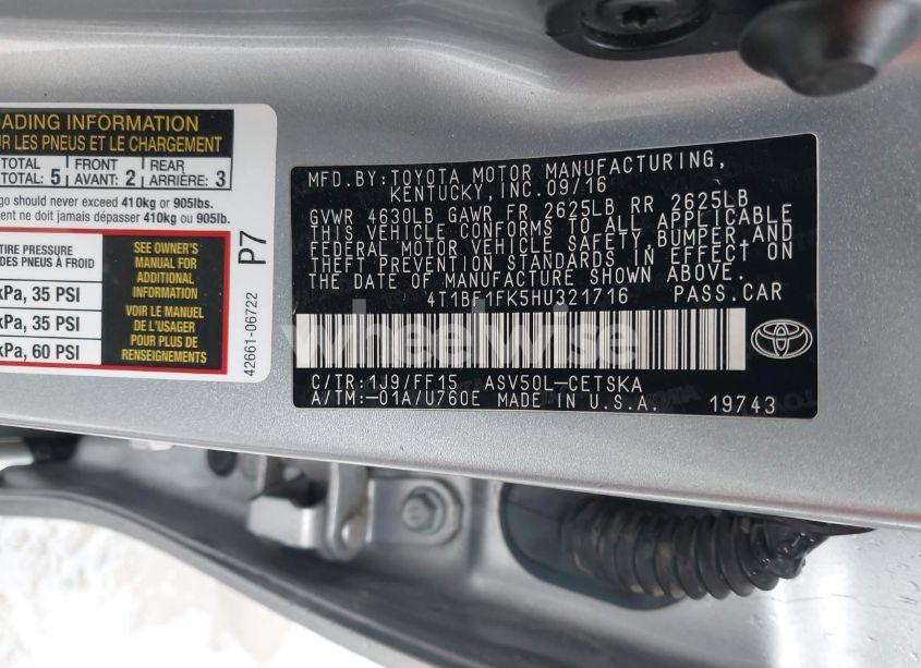 Photo 9 of 2017 Toyota Camry SE (VIN 4T1BF1FK5HU321716)