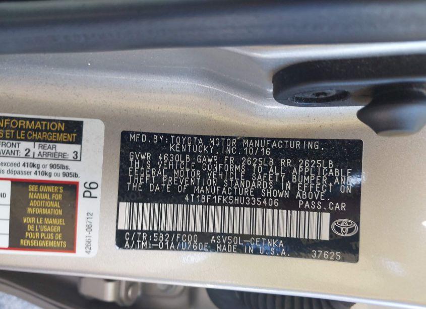 Photo 9 of 2017 Toyota Camry LE (VIN 4T1BF1FK5HU335406)