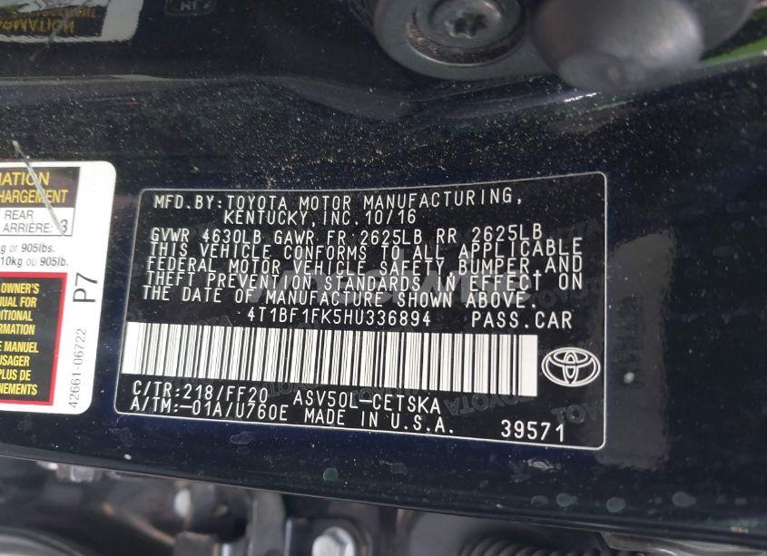 Photo 9 of 2017 Toyota Camry SE (VIN 4T1BF1FK5HU336894)