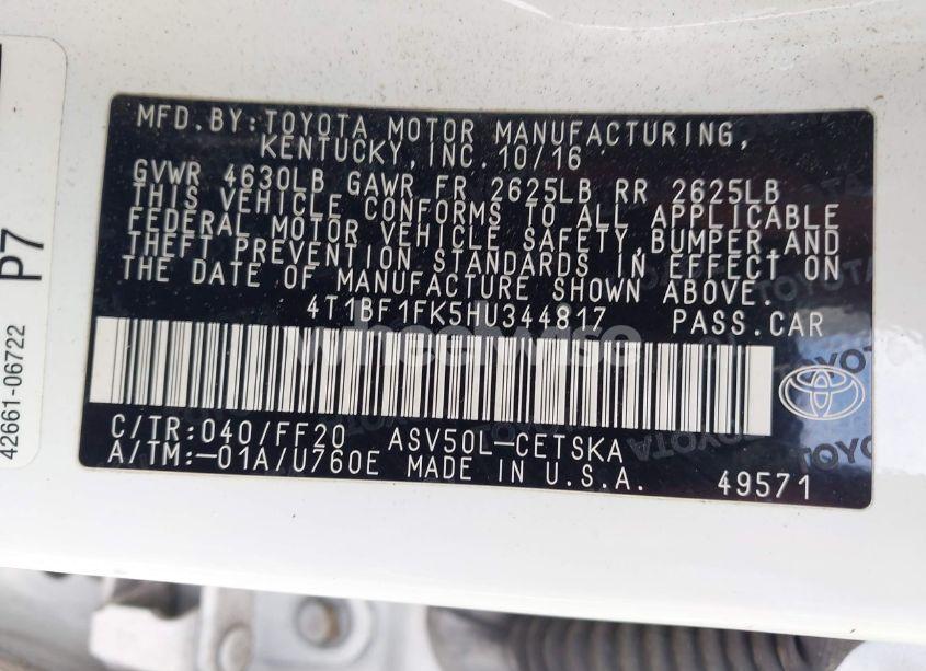 Photo 9 of 2017 Toyota Camry SE (VIN 4T1BF1FK5HU344817)