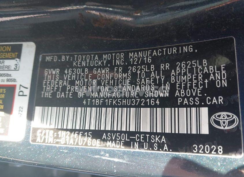 Photo 9 of 2017 Toyota Camry SE (VIN 4T1BF1FK5HU372164)