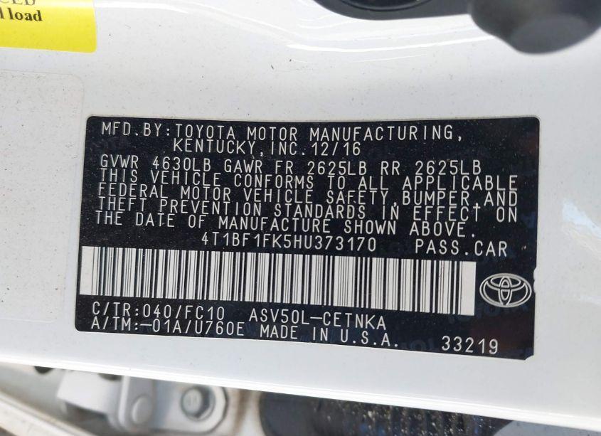 Photo 9 of 2017 Toyota Camry LE (VIN 4T1BF1FK5HU373170)