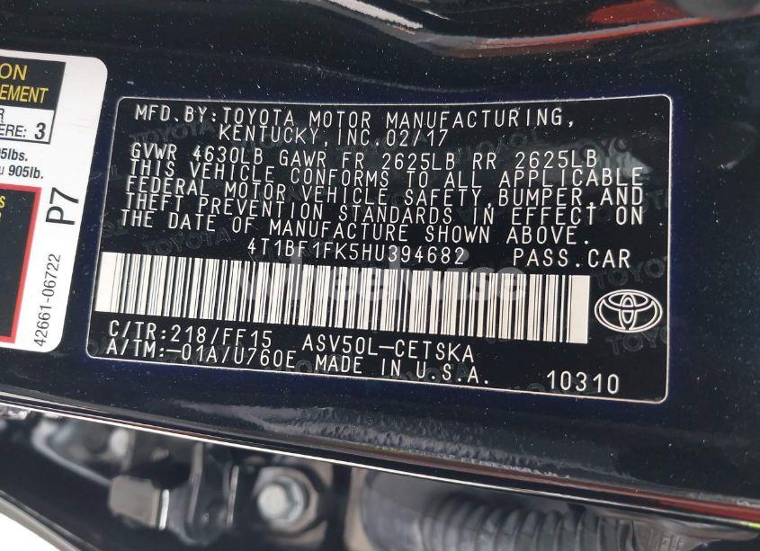 Photo 9 of 2017 Toyota Camry SE (VIN 4T1BF1FK5HU394682)