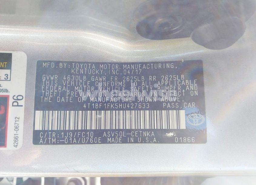 Photo 9 of 2017 Toyota Camry LE (VIN 4T1BF1FK5HU427633)