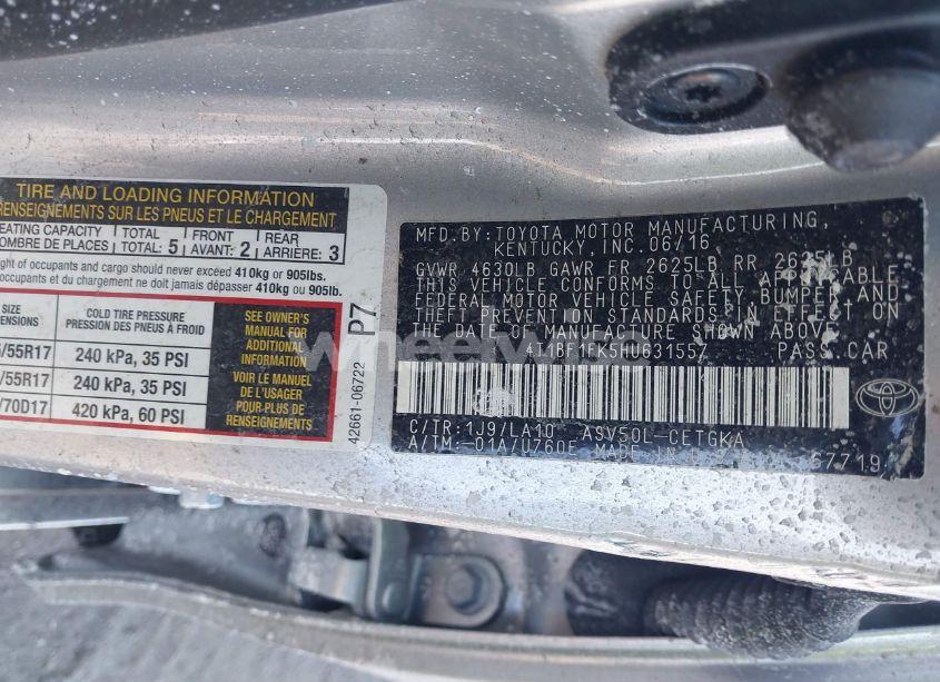 Photo 9 of 2017 Toyota Camry XLE (VIN 4T1BF1FK5HU631557)