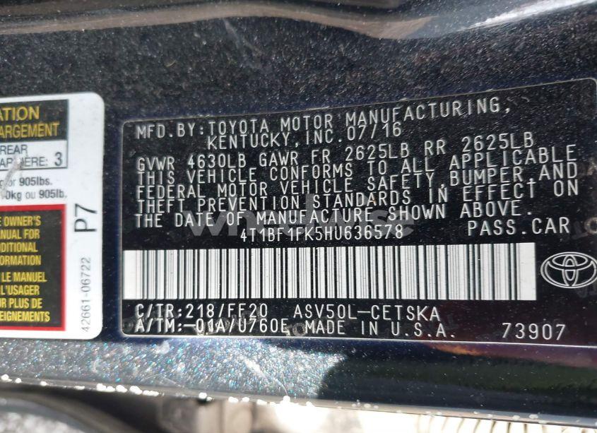 Photo 9 of 2017 Toyota Camry SE (VIN 4T1BF1FK5HU636578)