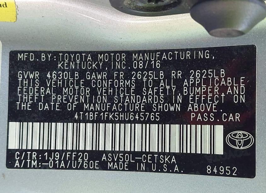 Photo 9 of 2017 Toyota Camry SE (VIN 4T1BF1FK5HU645765)