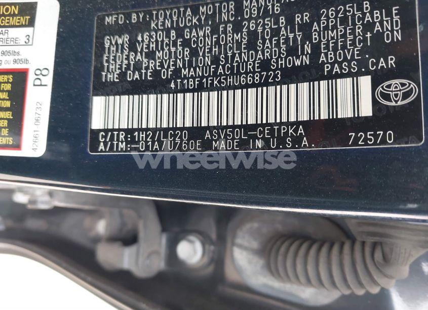 Photo 9 of 2017 Toyota Camry XSE (VIN 4T1BF1FK5HU668723)