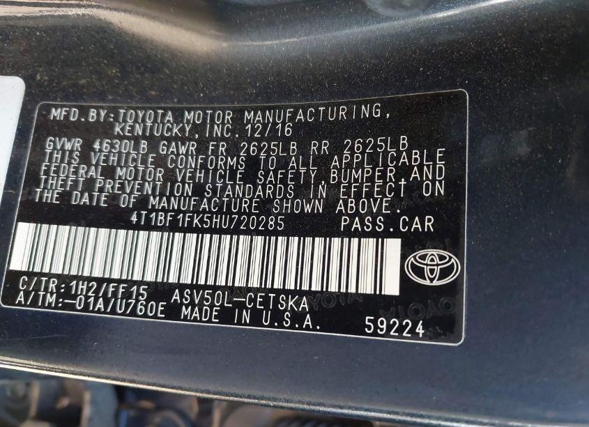 Photo 7 of 2017 Toyota Camry SE (VIN 4T1BF1FK5HU720285)