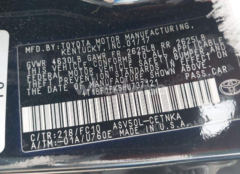 Photo 9 of 2017 Toyota Camry LE (VIN 4T1BF1FK5HU737121)