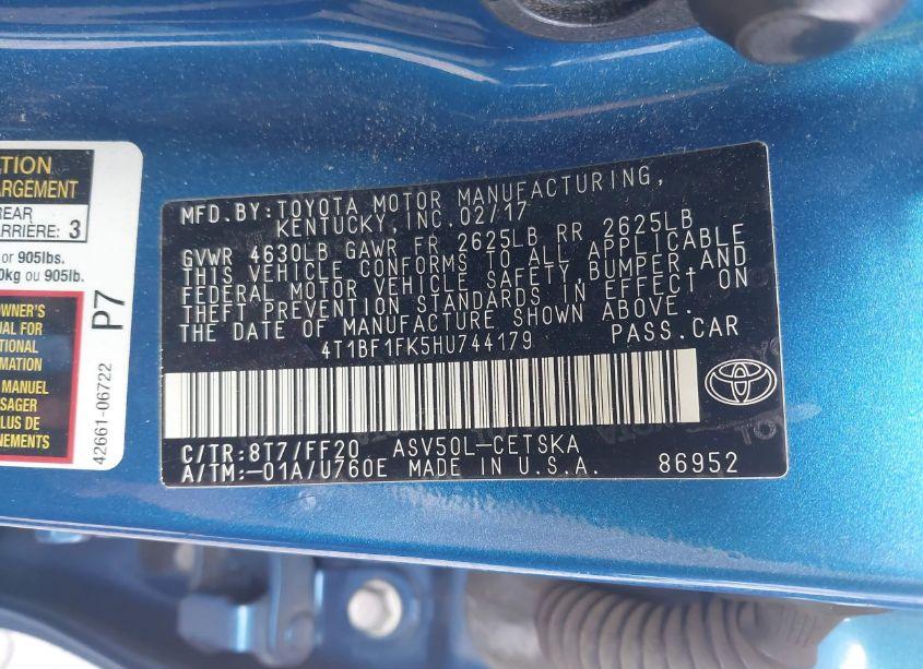 Photo 9 of 2017 Toyota Camry SE (VIN 4T1BF1FK5HU744179)