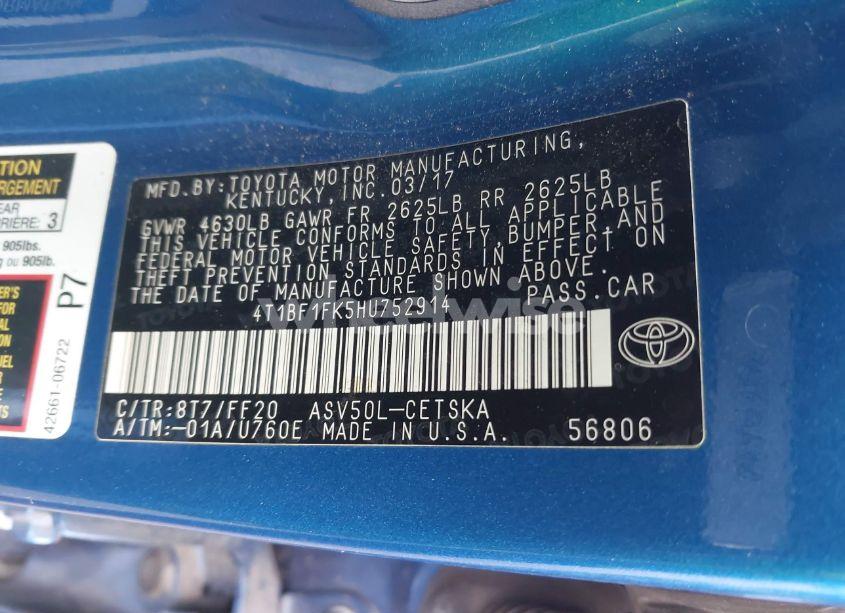 Photo 9 of 2017 Toyota Camry SE (VIN 4T1BF1FK5HU752914)