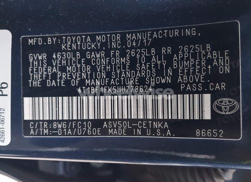 Photo 9 of 2017 Toyota Camry LE (VIN 4T1BF1FK5HU778624)