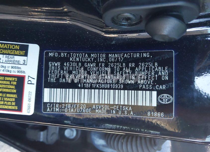 Photo 9 of 2017 Toyota Camry SE (VIN 4T1BF1FK5HU810939)