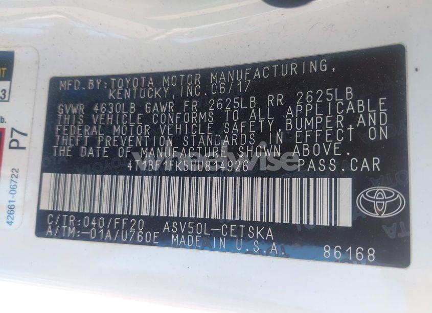 Photo 9 of 2017 Toyota Camry SE (VIN 4T1BF1FK5HU814926)