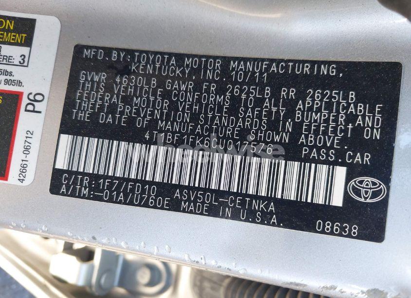 Photo 9 of 2012 Toyota Camry LE (VIN 4T1BF1FK6CU017576)