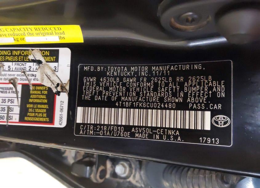 Photo 9 of 2012 Toyota Camry LE (VIN 4T1BF1FK6CU024480)