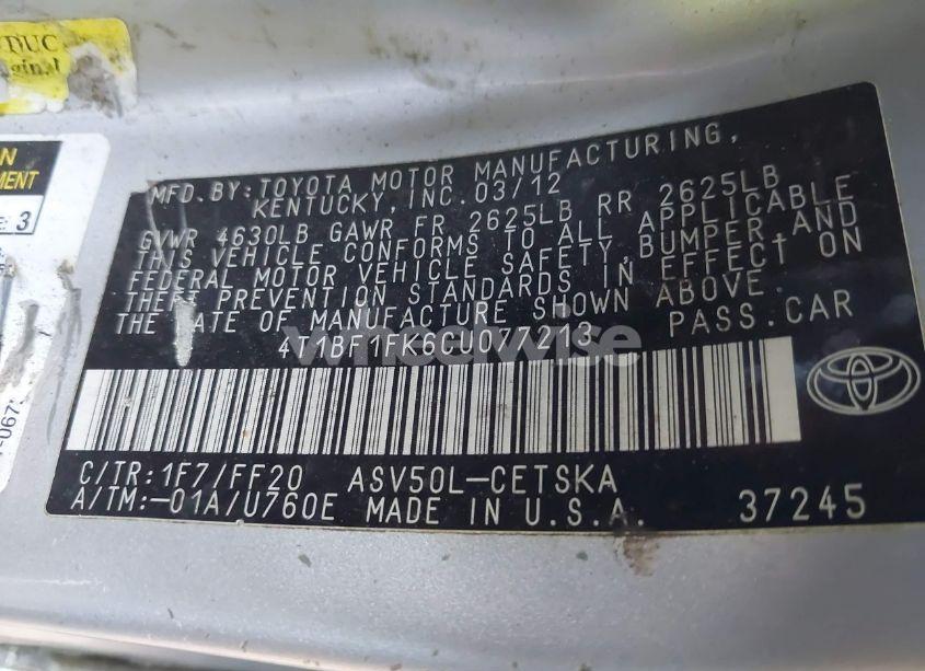 Photo 9 of 2012 Toyota Camry SE (VIN 4T1BF1FK6CU077213)