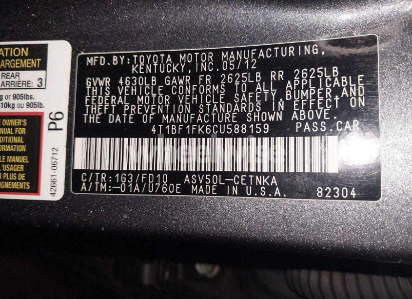 Photo 9 of 2012 Toyota Camry LE (VIN 4T1BF1FK6CU588159)