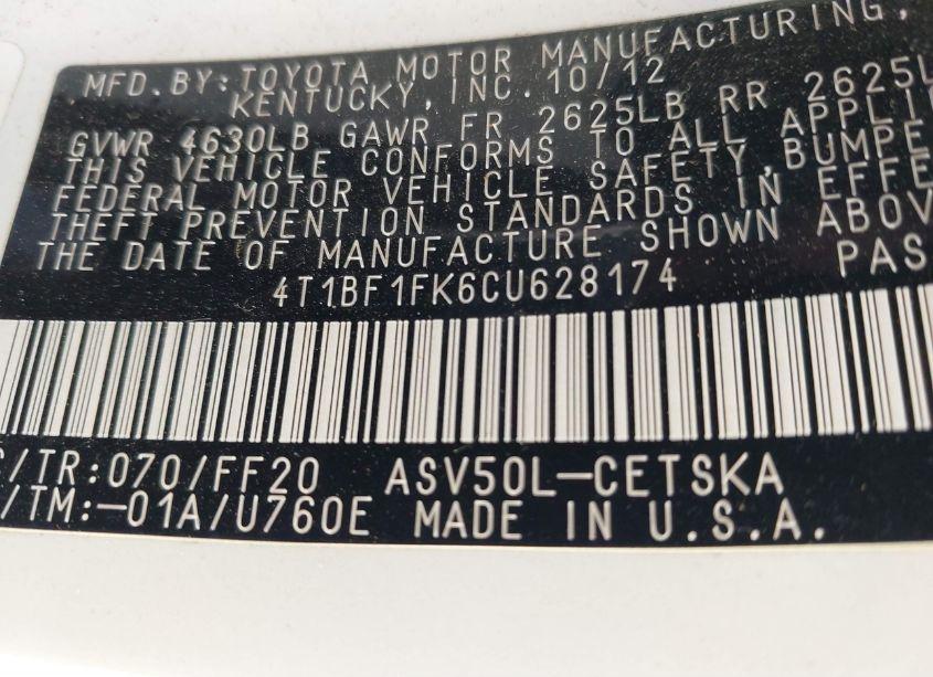 Photo 9 of 2012 Toyota Camry SE LIMITED EDITION (VIN 4T1BF1FK6CU628174)