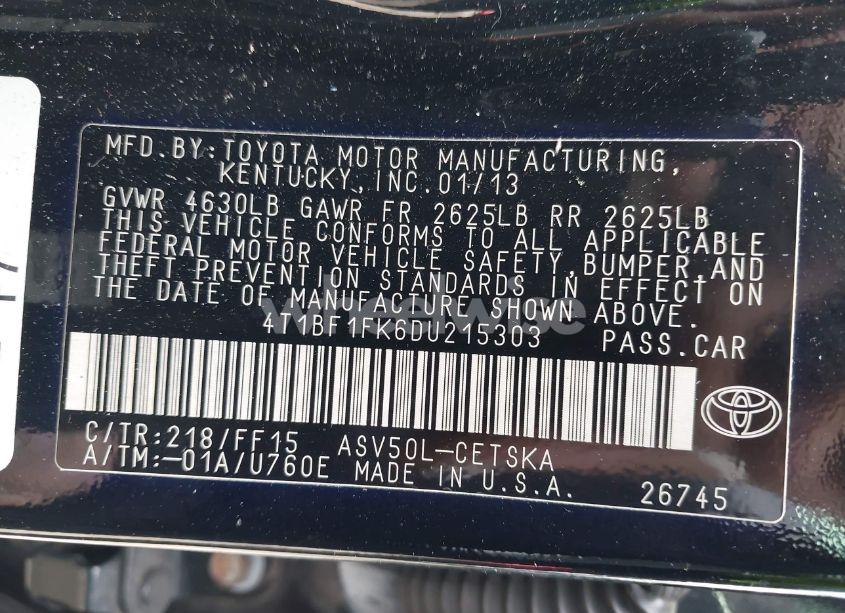 Photo 9 of 2013 Toyota Camry SE (VIN 4T1BF1FK6DU215303)