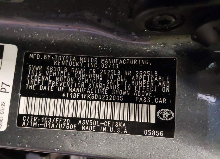 Photo 9 of 2013 Toyota Camry SE (VIN 4T1BF1FK6DU232005)