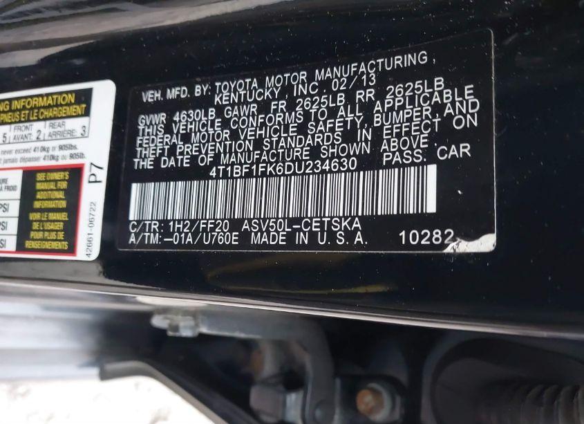 Photo 9 of 2013 Toyota Camry SE (VIN 4T1BF1FK6DU234630)