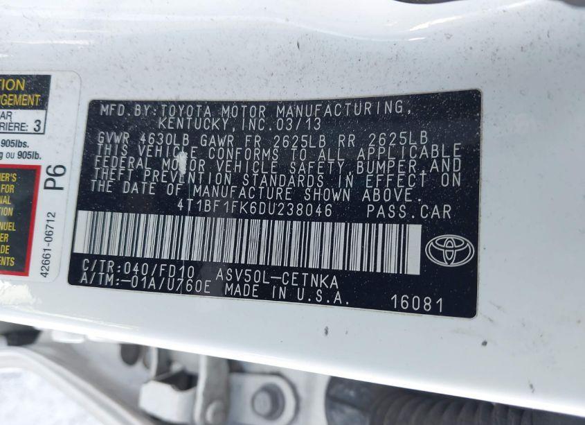 Photo 9 of 2013 Toyota Camry LE (VIN 4T1BF1FK6DU238046)