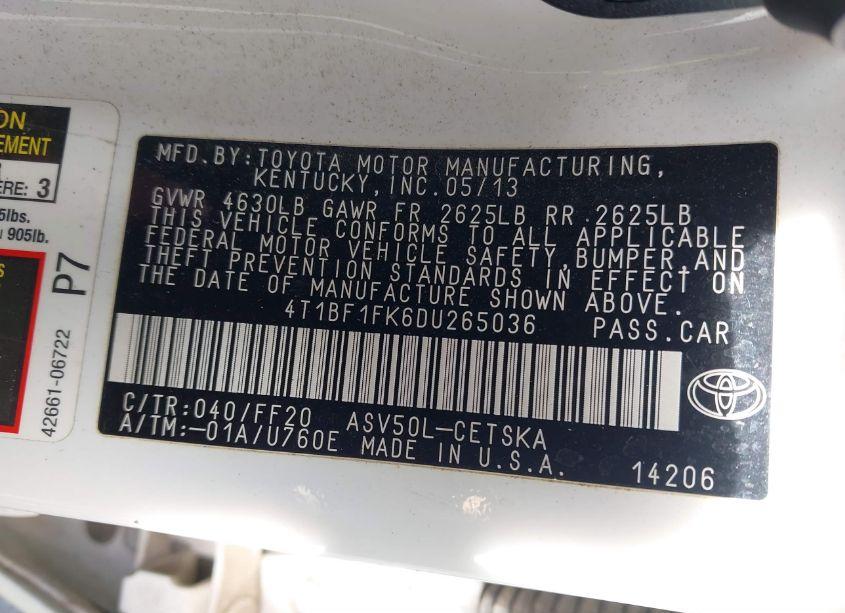 Photo 9 of 2013 Toyota Camry SE (VIN 4T1BF1FK6DU265036)
